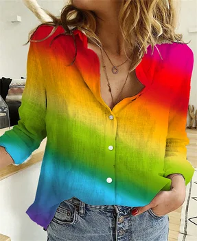 Женская льняная рубашка Rainbow Art, женская повседневная рубашка на пуговицах с 3D-принтом, повседневная уникальная одежда Streewear 12 Style 8