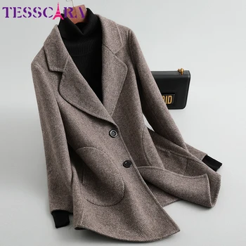 Женская осенне-зимняя базовая куртка из смеси шерсти TESSCARA, пальто, женский теплый кашемировый тренч, Офисный плащ, куртки, Верхняя одежда и пальто для будущих мам 8