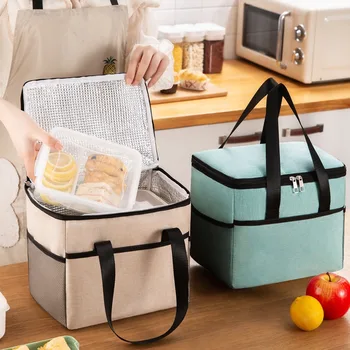 Женская переносная сумка для еды на работу, сумка для ланча с ручкой-холодильником, студенческий термосумка для ланча, термосумка-холодильник 4