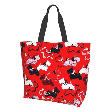 Женская повседневная сумка через плечо с мультяшным красным принтом Westie, хозяйственная сумка, женская сумочка, Эко-многоразовая большая сумка-тоут для покупок, сумки для хранения 1