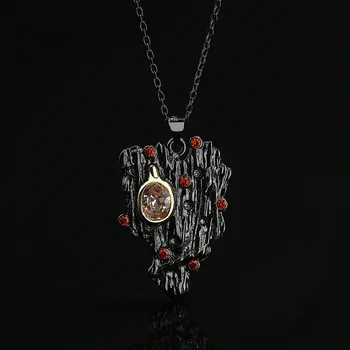 Женская подвеска в богемном стиле неправильной формы, креативная инкрустация красным цирконом, черное золото, двухцветная геометрическая Женская подвеска для ожерелья 8