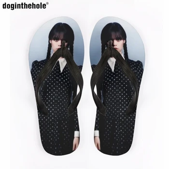 Женские вьетнамки Doginthehole Wednesday Adams, модные новые летние удобные пляжные сандалии, пара домашних нескользящих тапочек 4