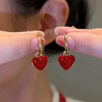Женские серьги-кольца с подвеской в виде красного сердца, маленькие круглые обручи в стиле панк из нержавеющей стали, Модные украшения в подарок 2