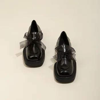 Женские тонкие туфли 2023 Весна / лето, Туфли Lefu на высоком каблуке, Дышащие маленькие кожаные туфли с круглым носком, надеваемые на женскую обувь 7