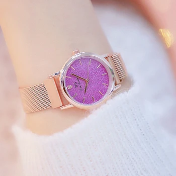 Женские часы 2022 BS с роскошным ремешком из нержавеющей стали, водонепроницаемые женские наручные часы, Оригинальные фиолетовые кварцевые женские часы с тонкой вспышкой 10