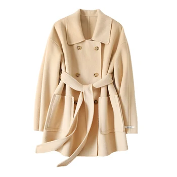 Женские шерстяные длинные куртки Hwitex, меховое пальто, женский тренч, кашемировое пальто, классическое шерстяное пальто с поясом, HW2100 5