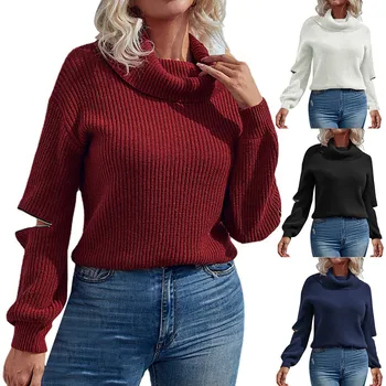 Женский модный осенне-зимний однотонный пуловер с отворотом, свитер 1