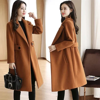 Женское зимнее шерстяное пальто, Длинная верхняя одежда 2022, женский тренч, Корейский Кашемировый элегантный пояс, Женская теплая одежда, ветровки, куртки