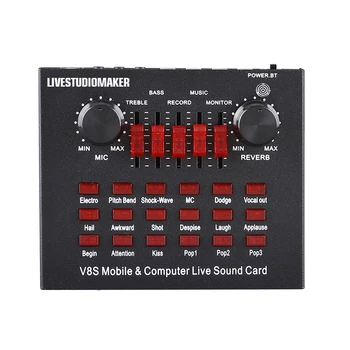 Звуковая карта студийной записи V8 Plus для ПК Микшер Интерфейс смены звука De Audio DJ Микшер Звуковая карта с настольным микрофоном 3