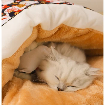 Зимняя теплая конура может быть разобрана и постирана кошачья конура полузакрытая маленькая конура собачья кровать ватный тампон питомник домашних животных диван Оптом 5