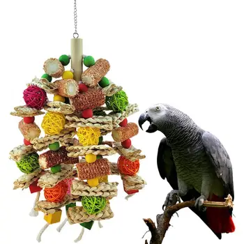 Игрушка для жевания попугая, Красочный шарик из натурального дерева, игрушка-головоломка из ротанга, игрушка для лазания по птичьей клетке для попугаев, попугайчиков Ара, средних птиц 14