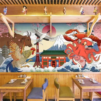 Изготовленные на Заказ Японские Обои с Морской волной Укие-э Ресторан Wind 3D Обои Суши Магазин Jujiu Mural art Wall Ткань наклейки на стены