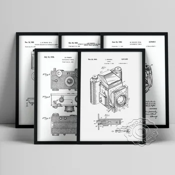 Иллюстрация дизайна камеры Винтажные художественные принты Плакат Чертежный рисунок Ретро Холст Картина Офис Студия Настенный декор картины 5