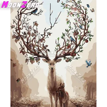 Иллюстрация леса с оленьими рогами, подвесная картина, картина маслом из оленьих рогов, украшения для дома, картина маслом ручной работы, подарок 1