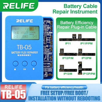 Инструмент для ремонта аккумулятора RELIFE TB-05 для IP8 ~ 14 / Pro / Plus / Pro Max Считывание и запись данных батареи Предупреждение о состоянии батареи Исправление ошибки 3
