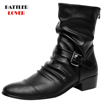 Итальянские ковбойские ботинки в стиле панк, мужская повседневная обувь, Мотоциклетные ботинки для мужчин, Зимние ботильоны из высококачественной черной кожи, Hombre Masculinas 8