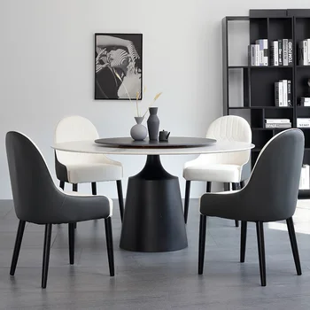 Итальянский минималистичный круглый обеденный стол из легкой роскошной каменной плиты с поворотным столиком, современная и простая домашняя столовая высокого класса 13