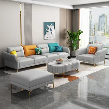 Итальянский стиль, роскошная кожаная комбинация, мягкий диван, гостиная, офис, прямой ряд L типа 7