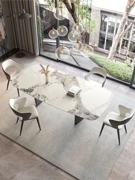 Итальянский стол из каменной плиты, столик, островной столик, современная легкая роскошь, высококачественная простая комбинация стола для переговоров и стула 2