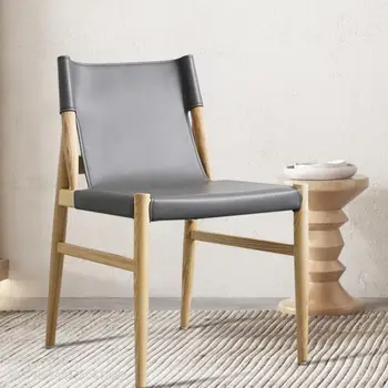 Итальянское обеденное кресло, Кожаное седло, Обеденный стул из массива дерева Со спинкой, Легкая роскошь, Высококлассный Бытовой Современный Простой