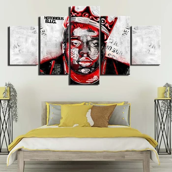 Картина на холсте The Notorious B I G, известная личность, музыкальные плакаты и принты, 5 панелей, настенные панно для домашнего декора гостиной 1