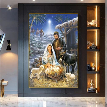 Картина на холсте со Сценой Рождения Иисуса, художественные плакаты и принты, Рождественский Подарок для украшения стен, Картина для домашнего декора в гостиной 6