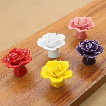 Керамические ручки в форме розы с одним отверстием для мебели, современные простые цветные ручки для шкафов, аксессуары для дома