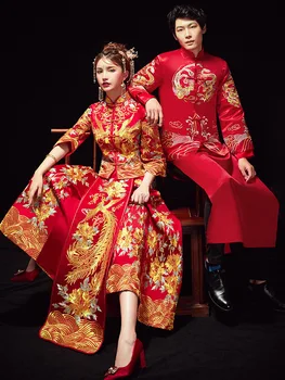 Китайская Традиционная Одежда Для Свадебного Банкета Пары Qipao Dress Long Cheongsam Стильное Элегантное Платье Невесты китайская одежда 4