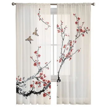 Китайский ветер, цветок сливы, Летящая птица, Ветка дерева, тюлевые занавески для гостиной, Шифоновая вуаль, прозрачная занавеска для спальни 8
