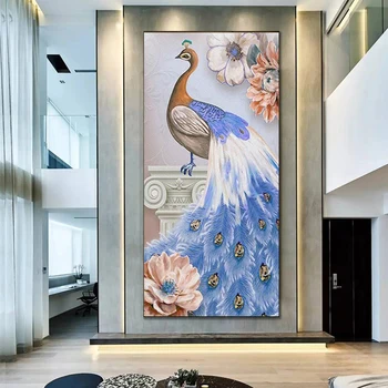 Классическое искусство Элегантное животное Павлин в китайском стиле, роспись по дереву, картины, плакаты и принты для домашнего декора гостиной 15