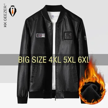 Кожаная куртка, мужская куртка-бомбер, мотоциклетные куртки Оверсайз с капюшоном, большие размеры 5XL 6XL, повседневное пальто на молнии, Черный Мужской Новый тренч-авиатор 11