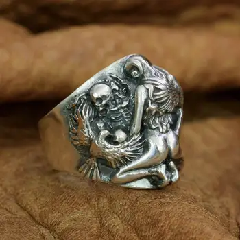 Кольцо с черепом для сексуальной девушки из стерлингового серебра 925 пробы, мужское байкерское панк-кольцо TA258, размер США от 7 до 15 11