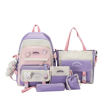 Комбинированный набор из 5 шт. симпатичных рюкзаков Kawaii, легкий рюкзак для студентов, уличный рюкзак с противоугонным карманом 9