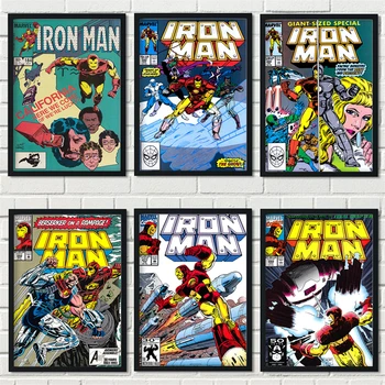Комиксы Marvel Ретро супергерои плакат с персонажами Железный человек принты настенное искусство гостиная домашний декор плакаты HD картина на холсте 8