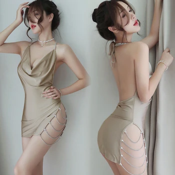 Комплект женской одежды Униформа с высоким разрезом сбоку Искушающий костюм Женское сексуальное модное ночное платье Ночная рубашка с открытой спиной 3