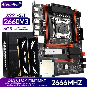 Комплект материнской платы Atermiter Turbo DDR4 D4 с процессором Xeon E5 2660 V3 LGA2011-3 2шт X 8 ГБ = 16 ГБ оперативной памяти 2666 МГц Настольная память 12