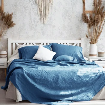 Комплект постельного белья из 100% чистого льна Нежно-голубого цвета, 1 Плоская простыня, 2 наволочки, постельное белье для односпальной кровати размера 