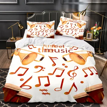 Комплект постельного белья с музыкальными нотами, 3D принт для детей, мальчиков и подростков, набор пододеяльников, стеганое одеяло, полиэстеровое одеяло, Queen Прямая поставка 8