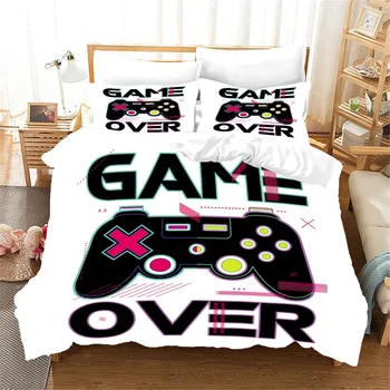Комплекты постельного белья Play Games Белый пододеяльник Quee с 3D принтом Видеоигры для мальчика Комплект двуспальной кровати Одеяло для подростка 3