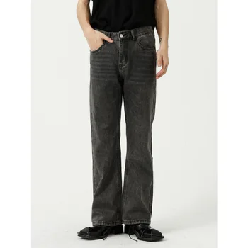 Корейские модные Мужские мешковатые джинсы, классические универсальные однотонные джинсовые широкие брюки с прямыми штанинами, мужские