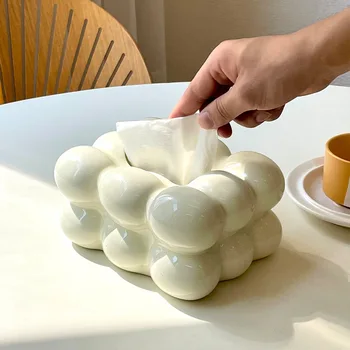 Коробка Для Салфеток Для Сахарной Ваты Nordic Ceramic Large Bubble Ball ShapeTissue Бумажный Держатель Для Высококачественного Обеденного Стола Creative Tissue Box