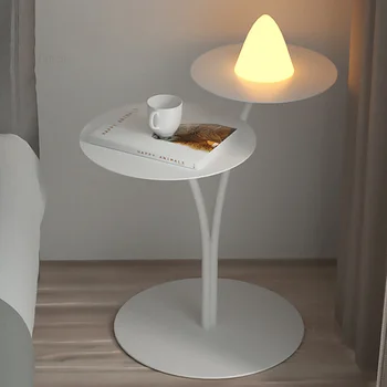 Кофейный столик в гостиной из кованого железа в скандинавском стиле, Дизайнерские прикроватные тумбочки в спальне, современная минималистичная маленькая квартира, круглый чайный столик 12