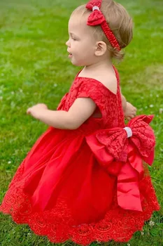 Красное платье в цветочек Для девочек, Милый топ с цветочным рисунком для малышей, С бантом, Свадебная вечеринка, День Рождения, Платья для Первого Причастия 2