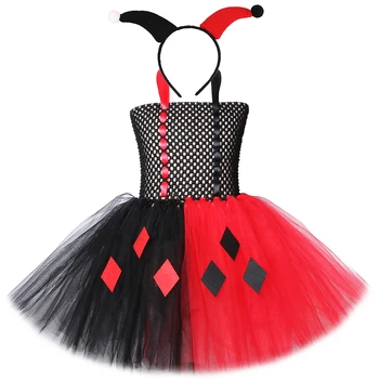 Красное Черное платье-пачка Джокера для девочек, косплей, детские Праздничные костюмы на Хэллоуин, Карнавал для детей, Маскарадный костюм, карнавал для маленьких девочек 8