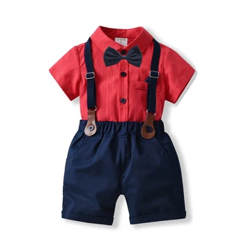 Красный комбинезон, костюм для маленького мальчика, детский комплект с галстуком-бабочкой, детский наряд для вечеринки на день рождения 18 м 12 М 24 М 3 Т 1