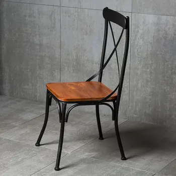 Кресло для отдыха в индустриальном стиле, Железные обеденные стулья из массива дерева с перекрестной спинкой, Ретро-бар, Балкон, кофейня, стул со спинкой