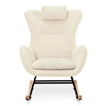 Кресло-качалка - резиновые ножки и кашемировая ткань, с боковыми карманами для хранения, подходит для гостиных и спален 6