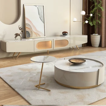 Круглый журнальный столик, тумба для телевизора, комбинированная гостиная с краской для выпечки, роскошный высокий шкаф в итальянском стиле, новая модель 2023 года выпуска