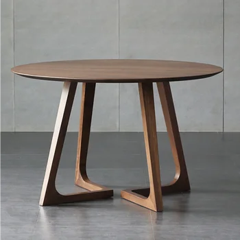 Круглый стол в скандинавском стиле, стол из цельного дерева, Семейный Маленький столик В гостиной, Простой Современный обеденный стол