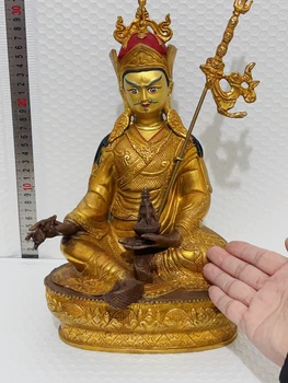Крупнооптовый Буддийский предмет ХОРОШЕЙ позолоты Падмакара; Латунная статуя Будды Гуру Ринпоче, домашнее Святое поклонение Будде со скидкой 51% 18